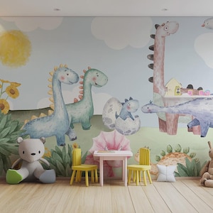 Mural de dinosaurio bebé - Papel tapiz para habitación infantil - B864