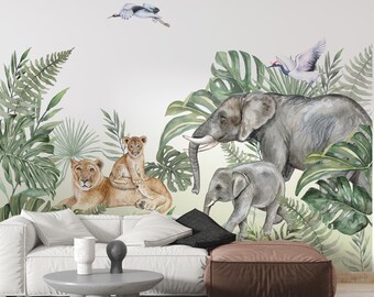 Muurschildering jungledieren: Peel-and-Stick kinderkamerdecoratie