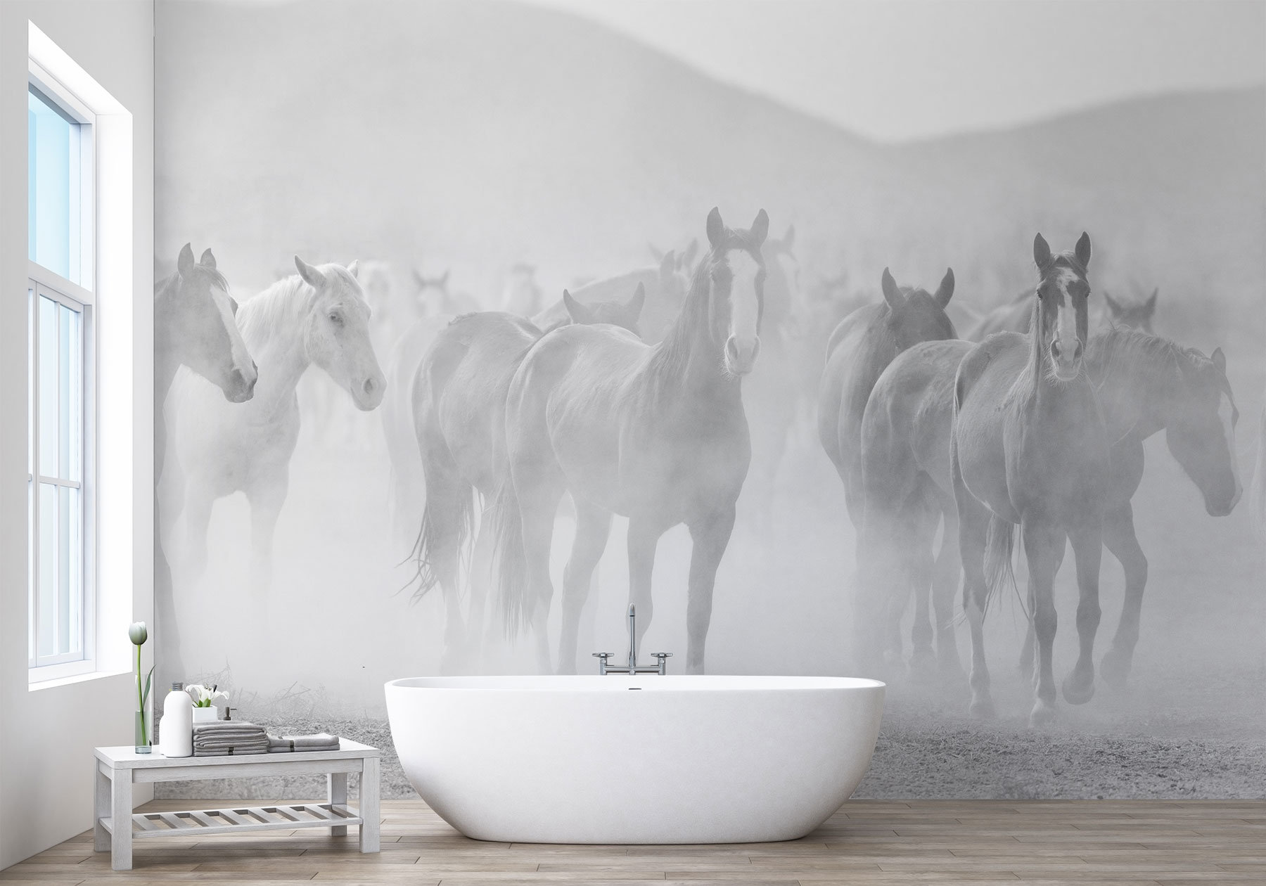 Horse Murals Wallpaper Black and white Running Horse Etsy