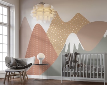 Abstract Mountain Mural Wallpaper: Colorful Peel & Stick Design