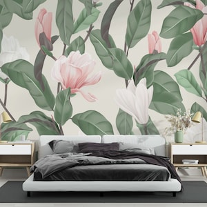 Pink and White Anise Magnolia Flowers, Removable Wallpaper Murals