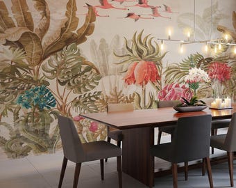 Tropical Bird & Flower Wallpaper: Havana Art Peel and Stick Mural