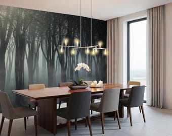 Foggy Forest Wallpaper Mural: Mystical Woodland Peel and Stick