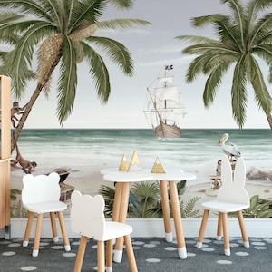 Pirate Bay Wallpaper: Adventure Scene - Custom Size, Peel & Stick