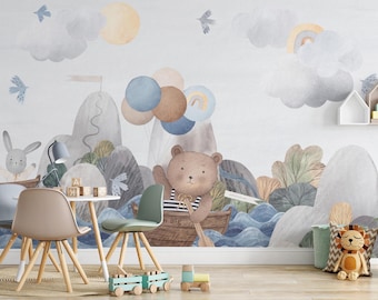 Watercolor Bear and Bunny Wall Mural