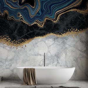 Black and Gold Marble Texture Peel and Stick Wallpaper Mural
