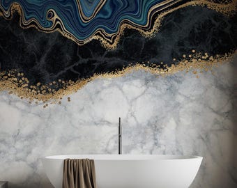 Schwarz und Gold Marmor Textur Peel and Stick Wallpaper Wandbild