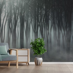 Foggy Forest Wallpaper Mural - Mystical Nature Wallpaper - Peel and Stick Wallpaper By Giffywalls