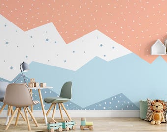 Geometric Mountain Kids Wallpaper Mural: Abstract Peel and Stick