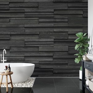 Papel tapiz de ladrillo negro: patrón de piedra pizarra, extraíble o tradicional imagen 8