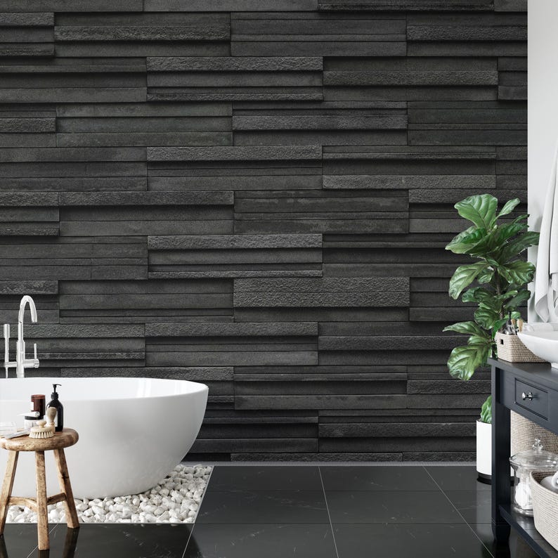 Papel tapiz de ladrillo negro: patrón de piedra pizarra, extraíble o tradicional imagen 8