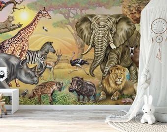 African Safari Wallpaper Mural: Removable Peel and Stick Wall Decor