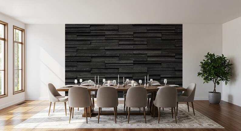 Papel tapiz de ladrillo negro: patrón de piedra pizarra, extraíble o tradicional imagen 7