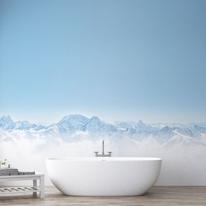 Snowy Mountain Wallpaper Mural - Winter Wonderland Peel and Stick Wall Art