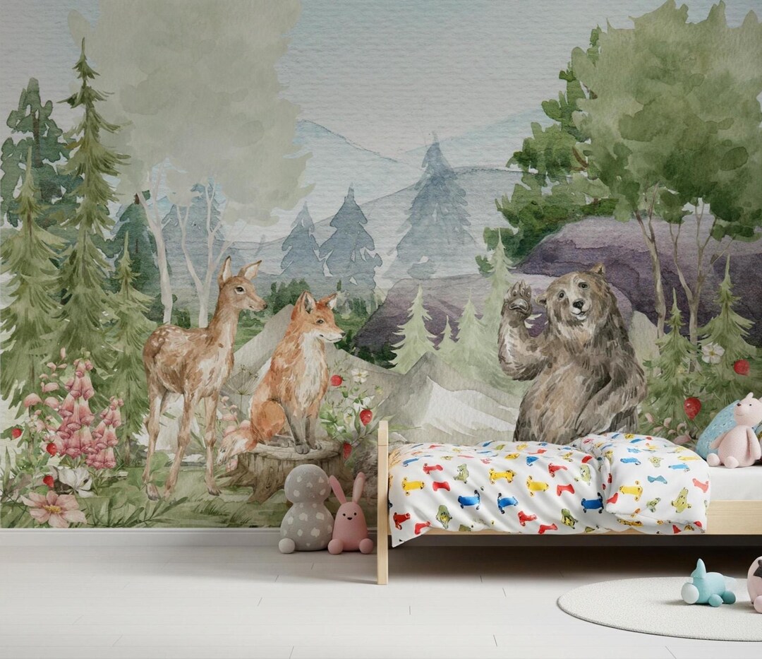Woodland Wonders Wallpaper Mural: Kids Room Peel and Stick Wallpaper - Etsy