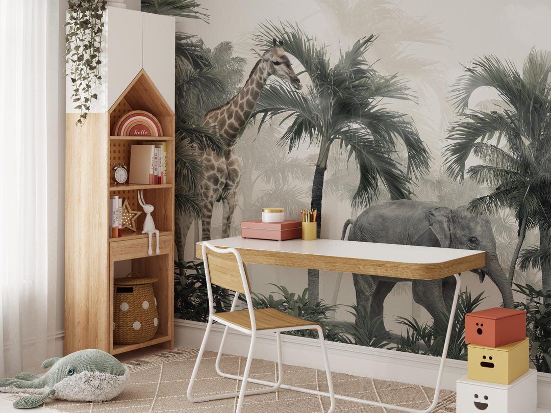 Peel and Stick Tropical Jungle Wild Animals Wallpaper Mural - Etsy