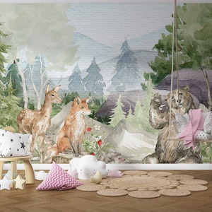 Kids Room Wallpaper | Peel and Stick Wallpaper | Woodland wonders Wallpaper for Walls | Children Wallpaper Mural