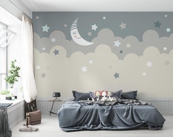Wandgestaltung fürs Kinderzimmer: Mond- und Sterne-Fototapete fürs Kinderzimmer