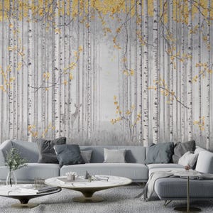 Abstract Birch Tree Wallpaper Mural: Modern Forest Wall Decor