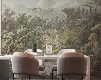Green Forest Wallpaper Mural: Botanical Peel and Stick Wall Decor