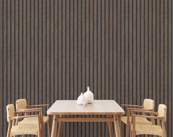 Dark Wood Slat Wallpaper: Japandi Vertical Panel Mural