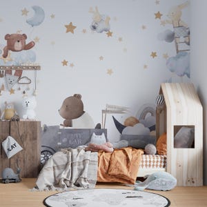 Carta da parati per bambini con animali da sogno in acquerello—B722
