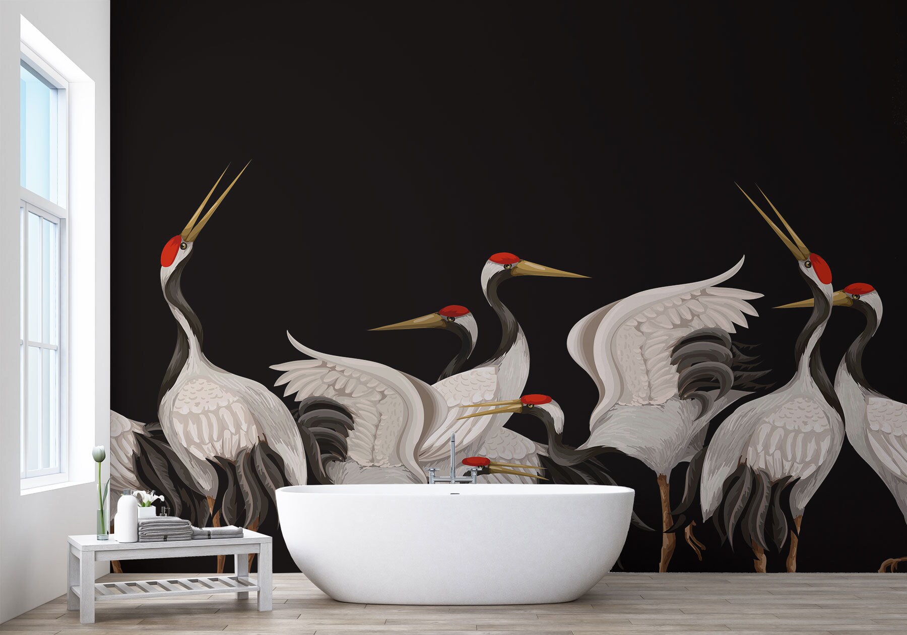 Japanese White Cranes Oriental Wallpaper Mural Peel and Stick - Etsy