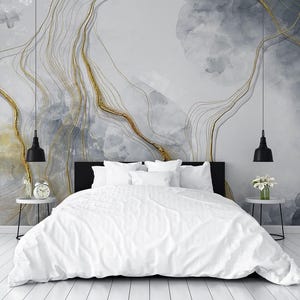 Gray Marble with Gold Veins, Peel and stick wallpaper, Removable wallpaper image 1
