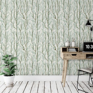 Peel and Stick Wallpaper Green Eucalyptus - Leaves and Branches Removable Wall Decal  - Giffywalls