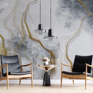 Gray Marble with Gold Veins, Peel and stick wallpaper, Removable wallpaper image 3