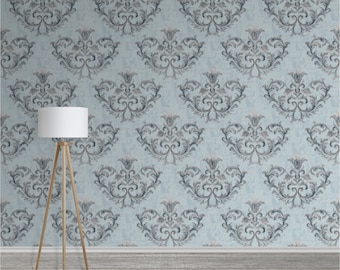 Rococo Floral Damask Wallpaper with seamless patterns, Peel and stick, Removable Wallpaper Murals