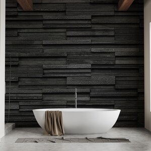 Papel tapiz de ladrillo negro: patrón de piedra pizarra, extraíble o tradicional imagen 5