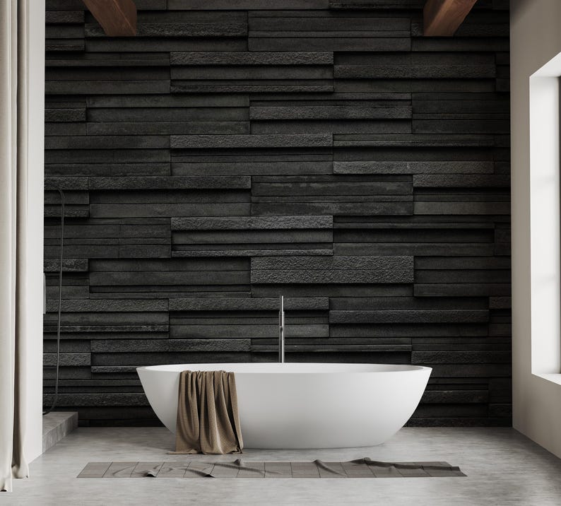 Papel tapiz de ladrillo negro: patrón de piedra pizarra, extraíble o tradicional imagen 5