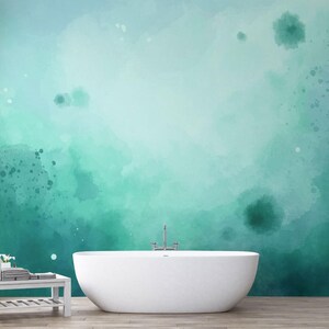 Turquoise Green Watercolor Peel and Stick Wallpaper Mural