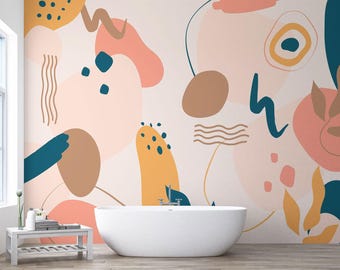 Abstract Art Peel and Stick Wallpaper: Colorful Organic Mural