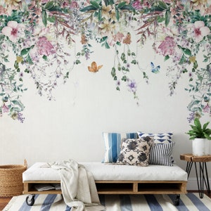 Carta da parati murale con fiori e foglie colorati - Vivace esposizione botanica per spazi rinvigorenti B586