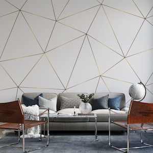 Gold Geometric Wallpaper, Gold Strip Mural, Peel and stick wallpaper, Removable wallpaper