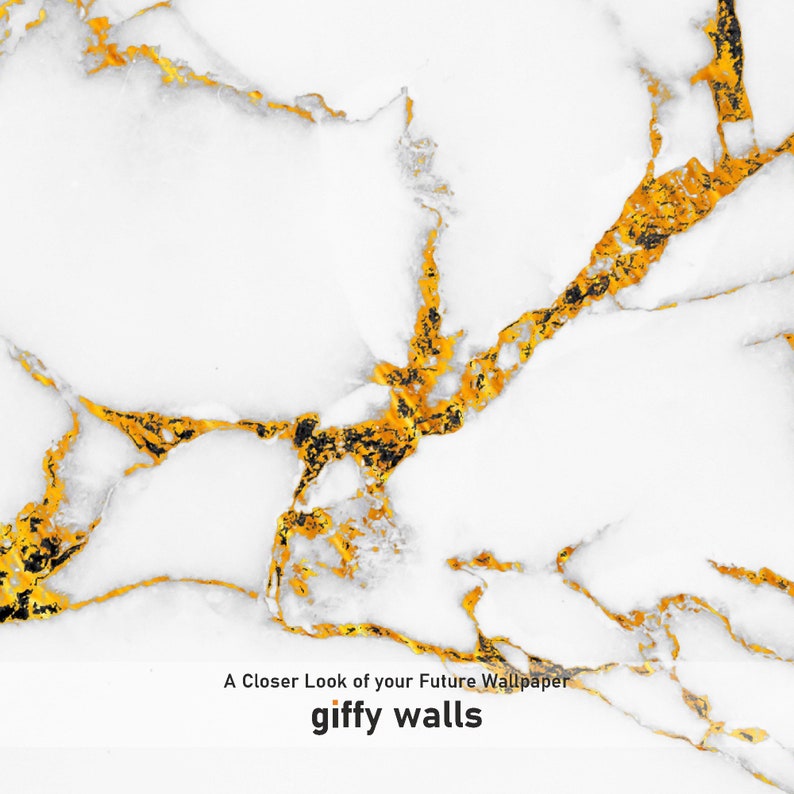 White Marble Wallpaper Golden Yellow Strip Marble Mural Peel Etsy