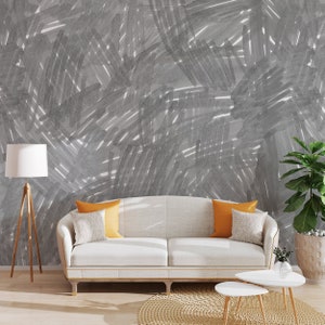 Gray Brushstroke Wallpaper Mural - Contemporary Art Peel and Stick Wallpaper-C398