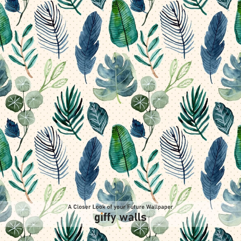 Green Tropical Leaf Wallpaper Mural: Watercolor Peel and Stick - Etsy