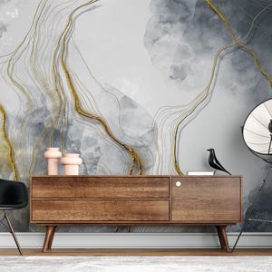 Gray Marble with Gold Veins, Peel and stick wallpaper, Removable wallpaper image 2