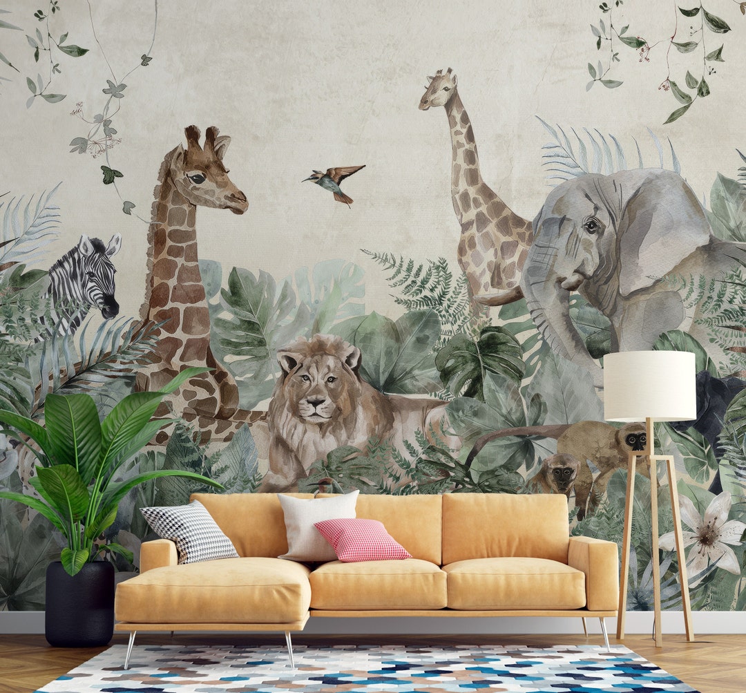 Jungle Safari Adventure Kids Room Mural Jungle Animal Peel and Stick ...