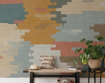 Mural de papel pintado de ladrillo abstracto: arte de pared colorido y autoadhesivo