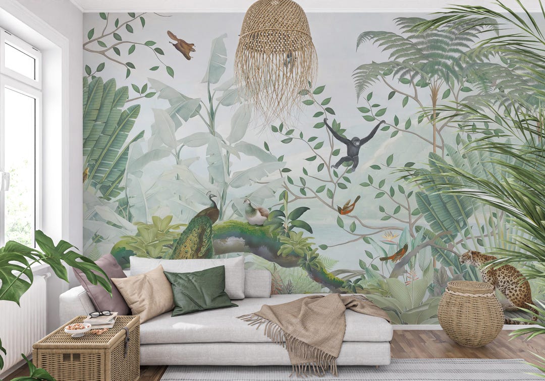 Jungle Animals Wallpaper Mural: Peel and Stick Nature Wall Art - Etsy