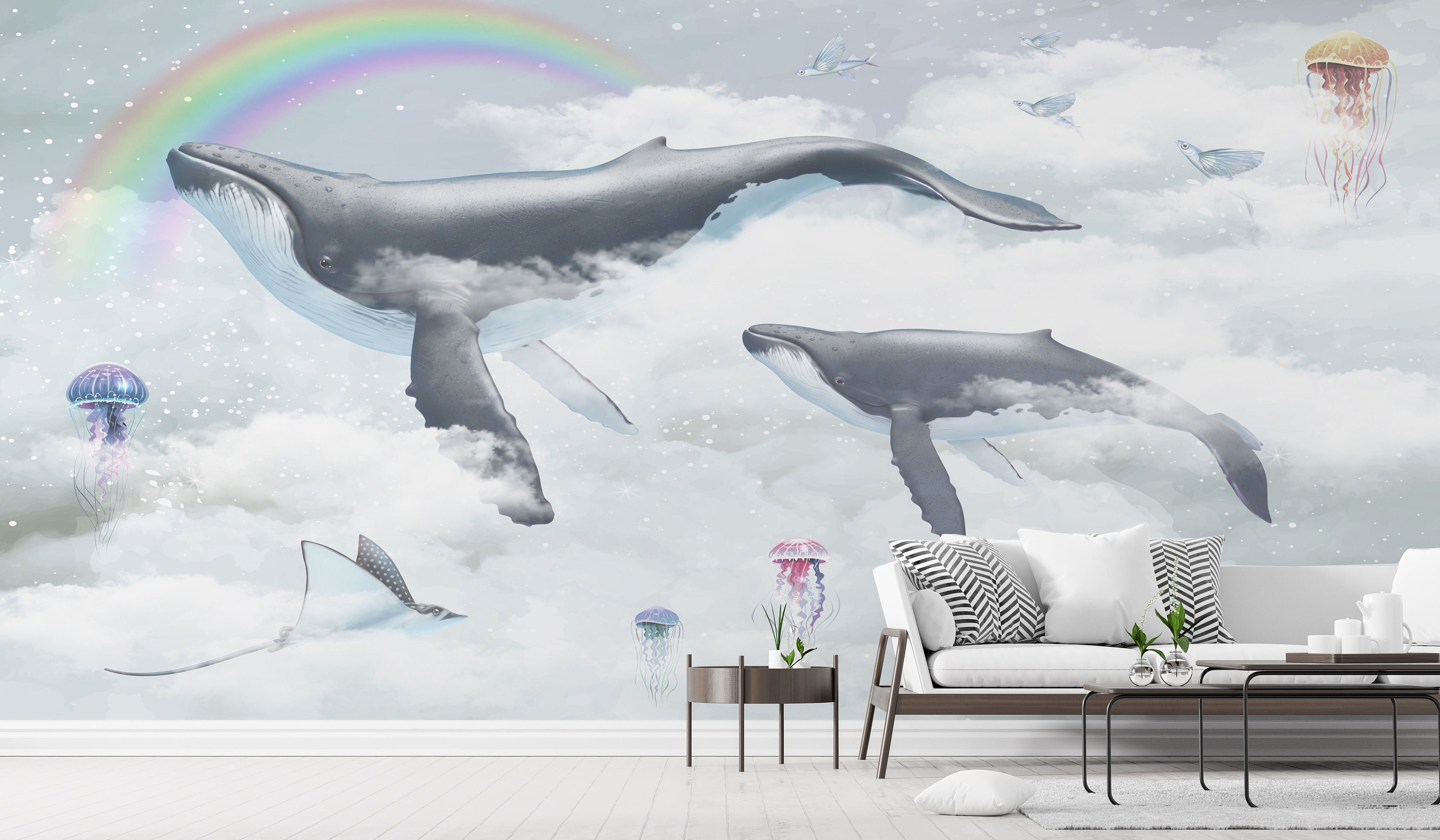 Peel and Stick Children's Wallpaper Whale Flying Across - Etsy