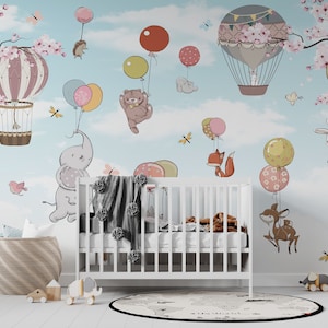 Kinder Tapete, Abziehen und Aufkleben, Heißluftballon, abnehmbare Tapete, Kinderzimmer Tapete, Wallpaper