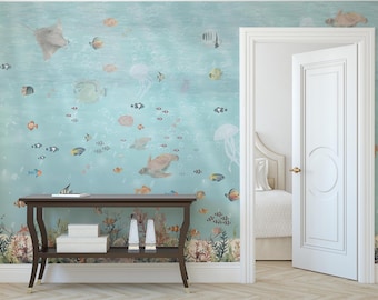 Papier peint sous-marin pour chambre d'enfant avec des animaux marins