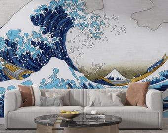 The Wave Off Kanagawa Wallpaper Mural, Hokusai Inspired, Peel and Stick or Paste