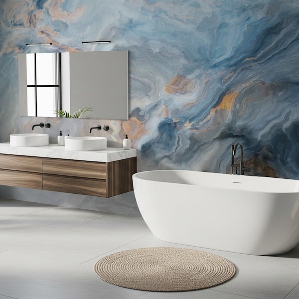 Blue Natural Marble  Peel and stick, Removable Wallpaper Murals