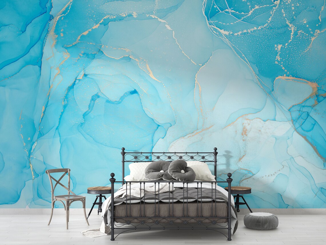 Blue Marble Wallpaper Marble Texture Mural Removable Peel Etsy